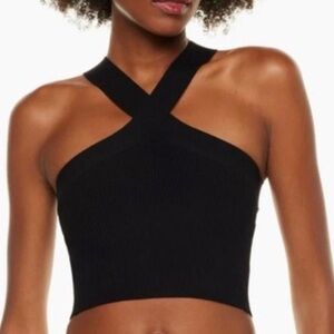 Babaton sculpt knit cross cross front top black size XS